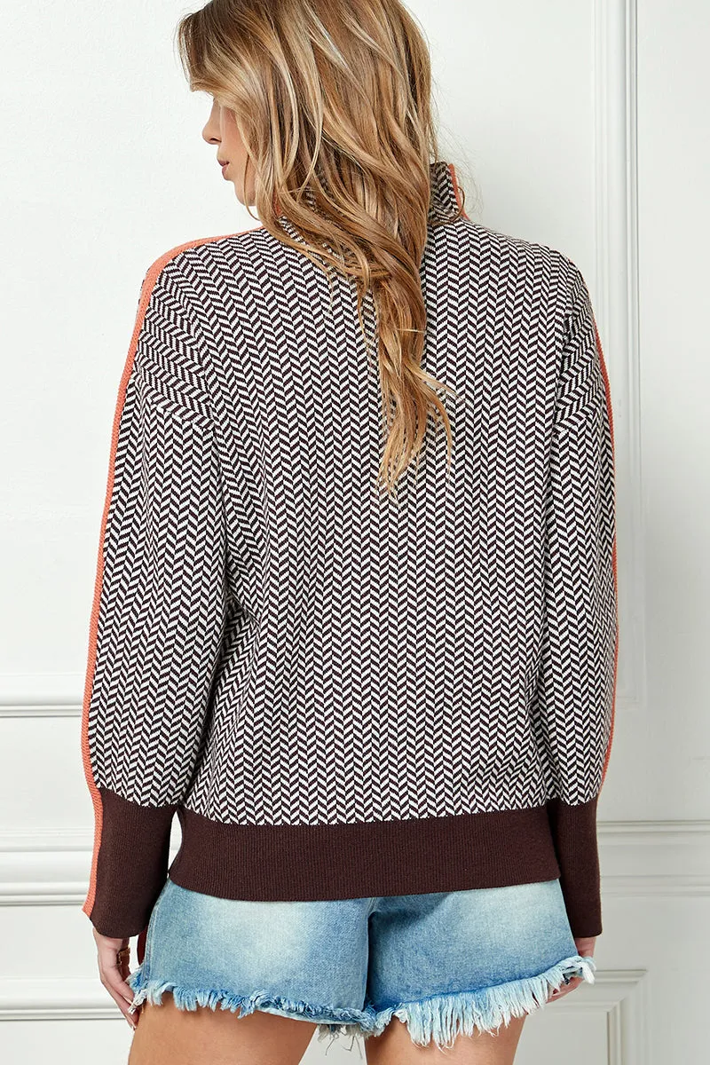 Print Knit Turtleneck Sweater