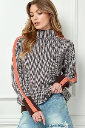 Print Knit Turtleneck Sweater