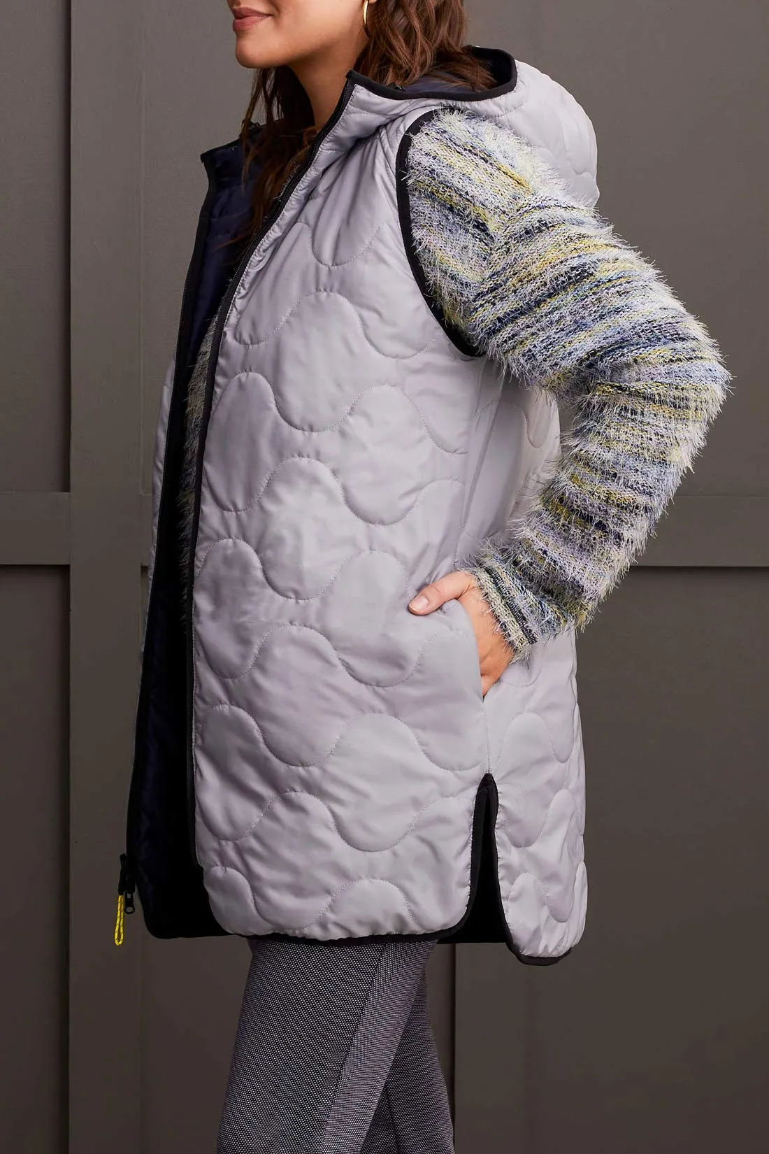 Puffer Vest - Reversible Hooded with Hi-Low Hem (Night Sky)