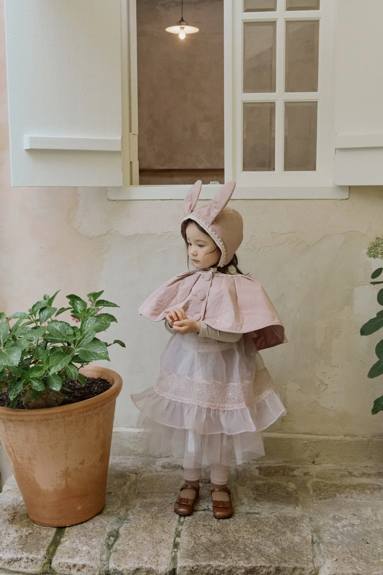 Rabbit Bonnet and Cape Set__Pink