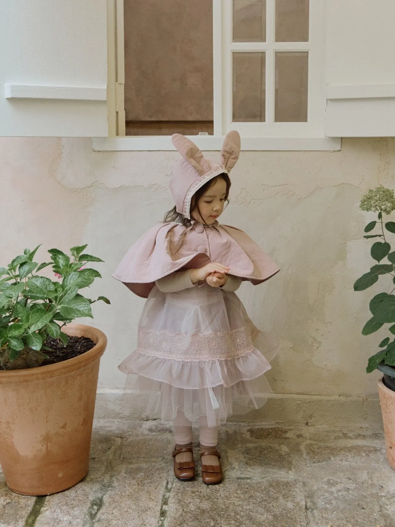 Rabbit Bonnet and Cape Set__Pink