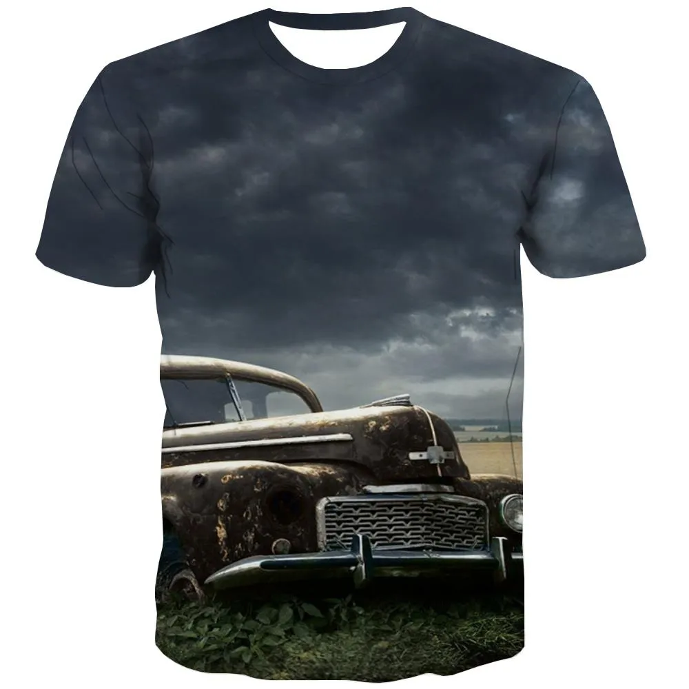 Racing Car T shirts Men Metal Tshirt Anime City Tshirts Cool Gray Tshirts Casual Retro Tshirts Novelty