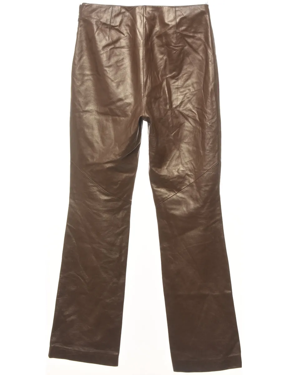 Ralph Lauren Brown Straight-Leg Shiny Leather Trousers - W30 L31