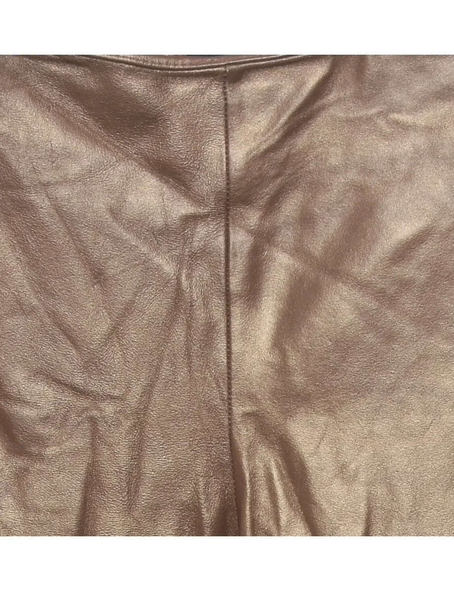 Ralph Lauren Brown Straight-Leg Shiny Leather Trousers - W30 L31