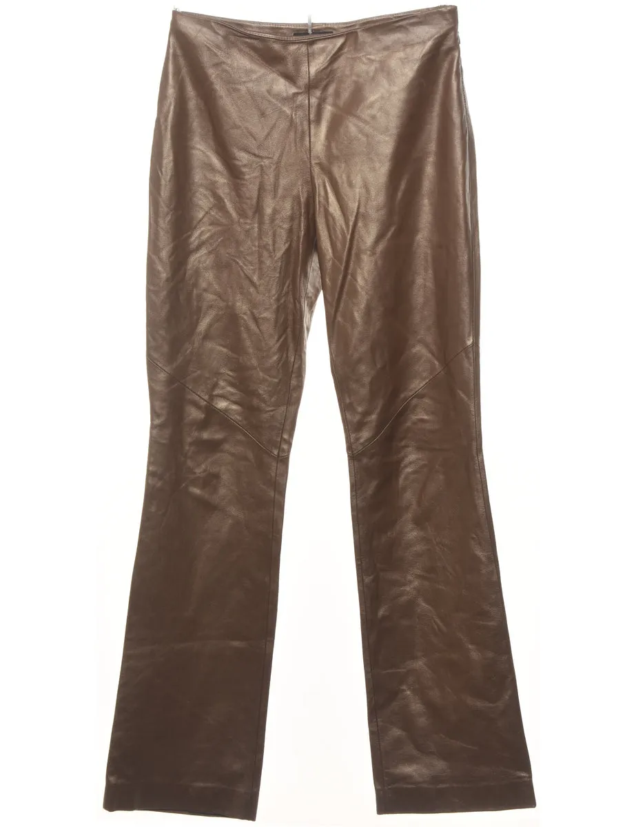 Ralph Lauren Brown Straight-Leg Shiny Leather Trousers - W30 L31