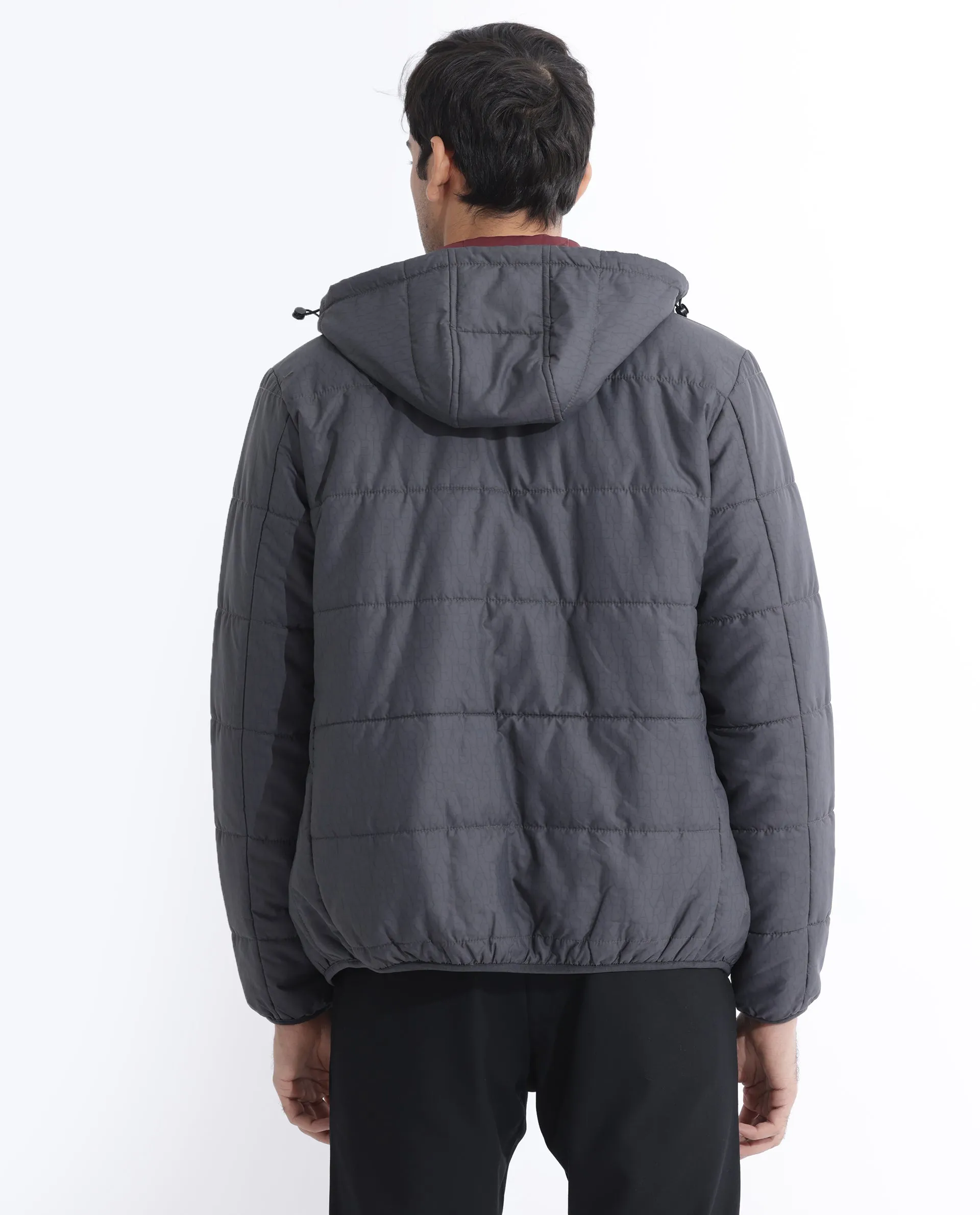 Rare Rabbit Men's Vasto Dark Grey Branded And Hooded Puffer Jacket