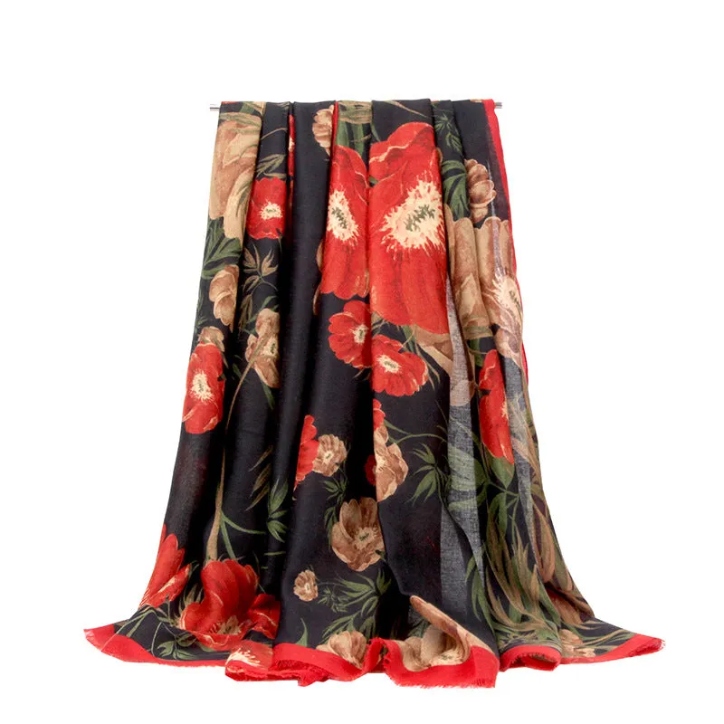 Rectangular edge large flower print ladies scarf fashion all-match trend turban shawl