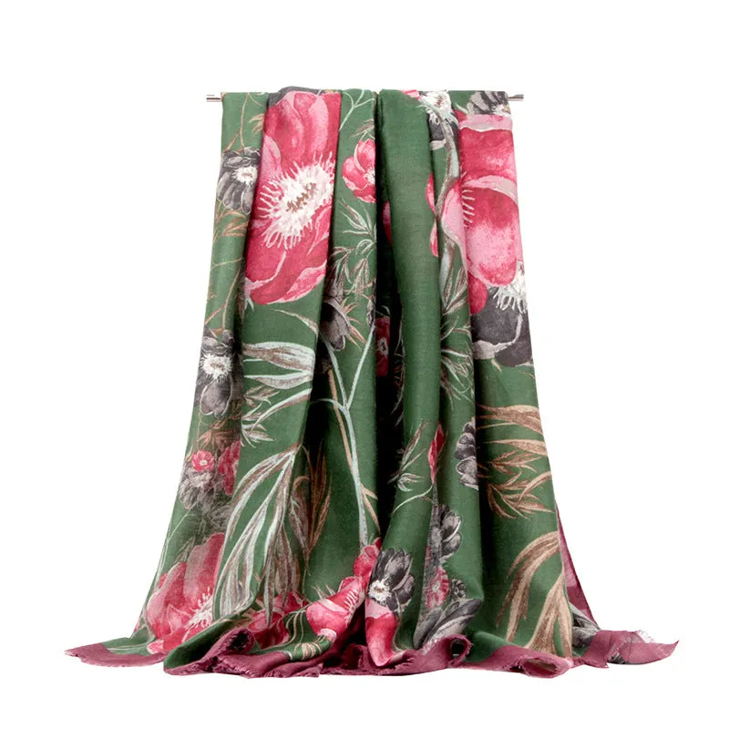 Rectangular edge large flower print ladies scarf fashion all-match trend turban shawl