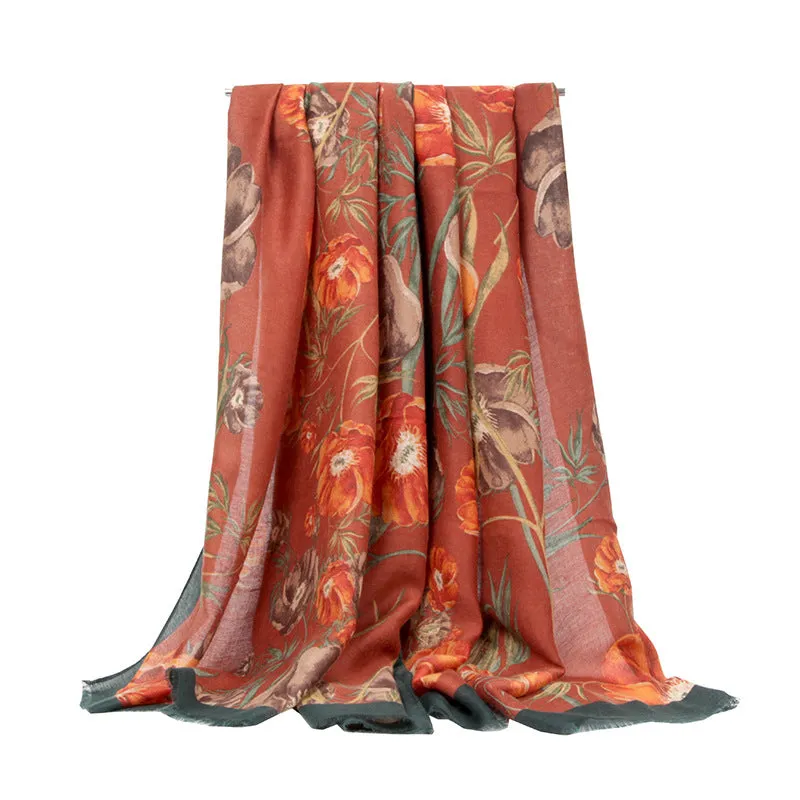 Rectangular edge large flower print ladies scarf fashion all-match trend turban shawl