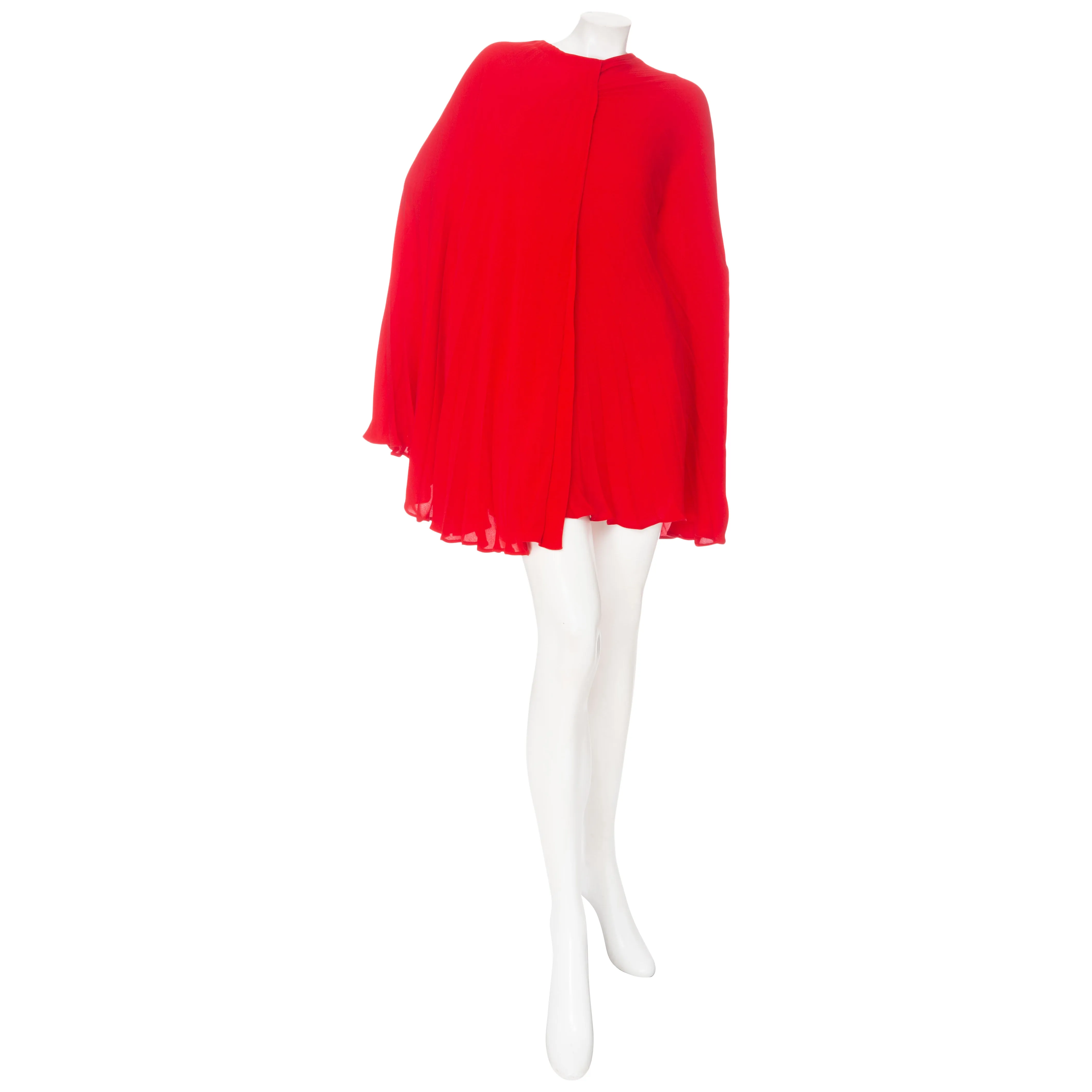 Red Silk-Georgette Cape-Effect Bodysuit Mini Dress