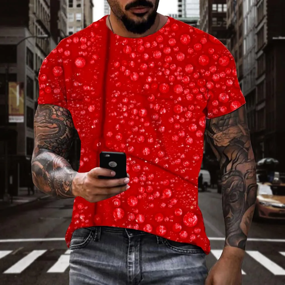 red water drop pattern shirts top tee special texture men art costume different Cool