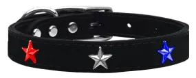 Red, White And Blue Star Widget Genuine Leather Dog Collar Black 14