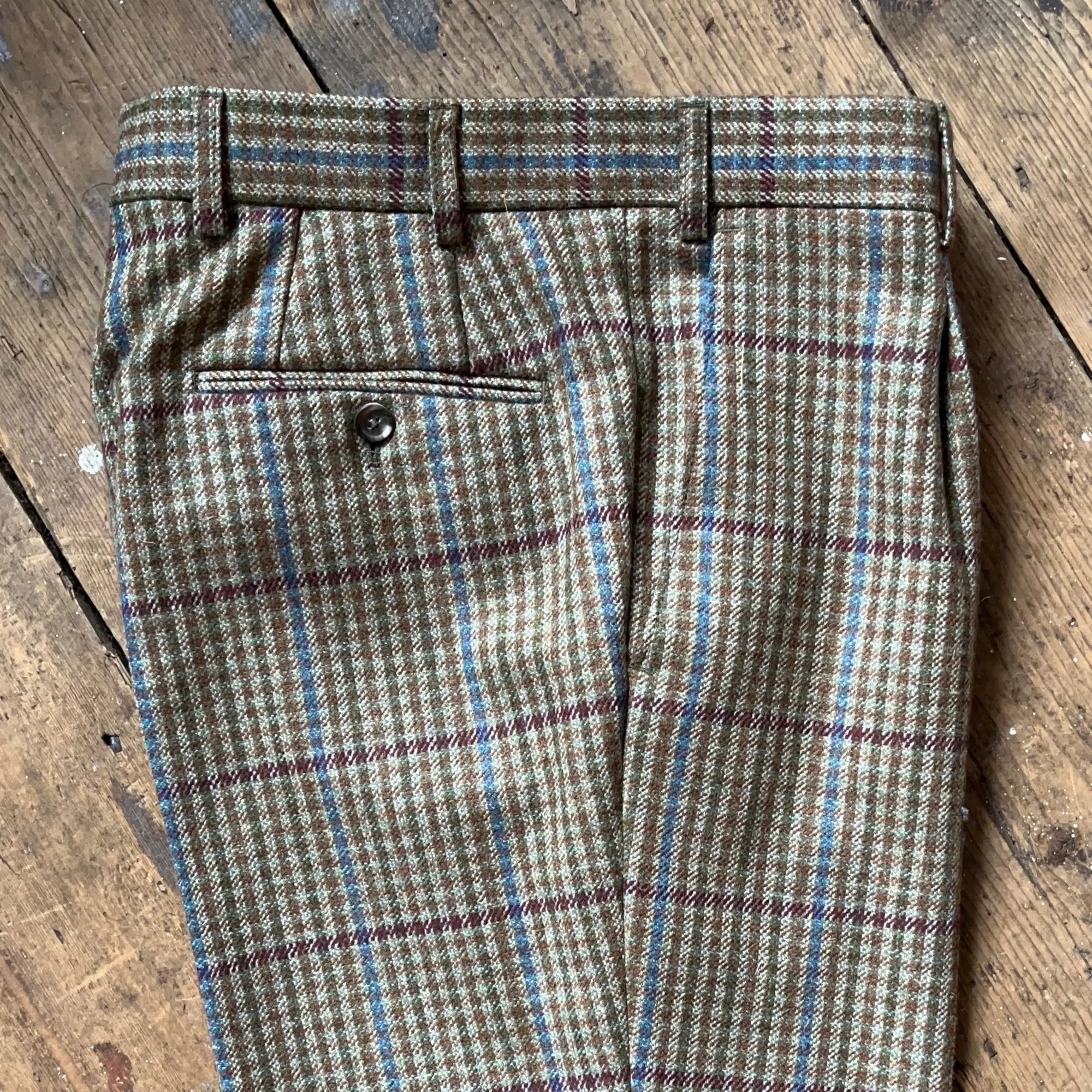 Regent - 'Glory' Trouser - Green and Russet Tweed with Burgundy Overcheck