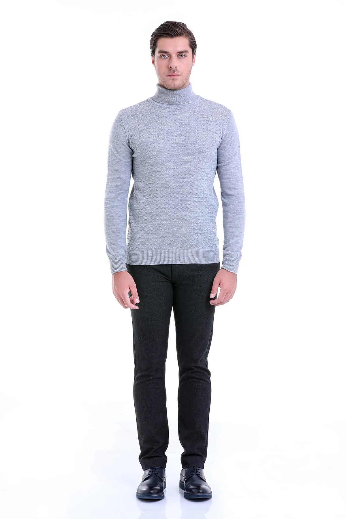 Regular Fit Gray Turtleneck Sweater