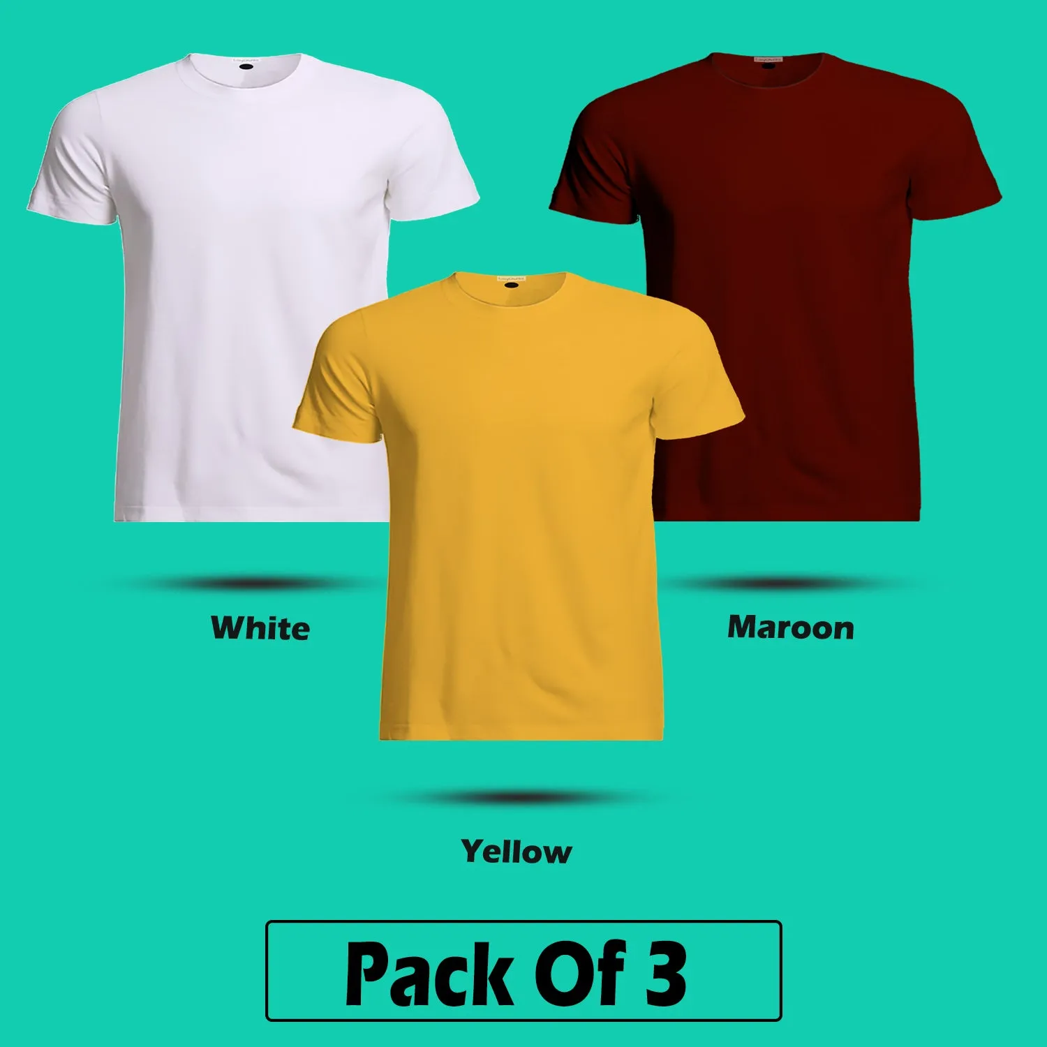 Regular Fit Men's Cotton Half Sleeve Round Neck Plain T Shirt Combo (Pack Of 03) By LazyChunks