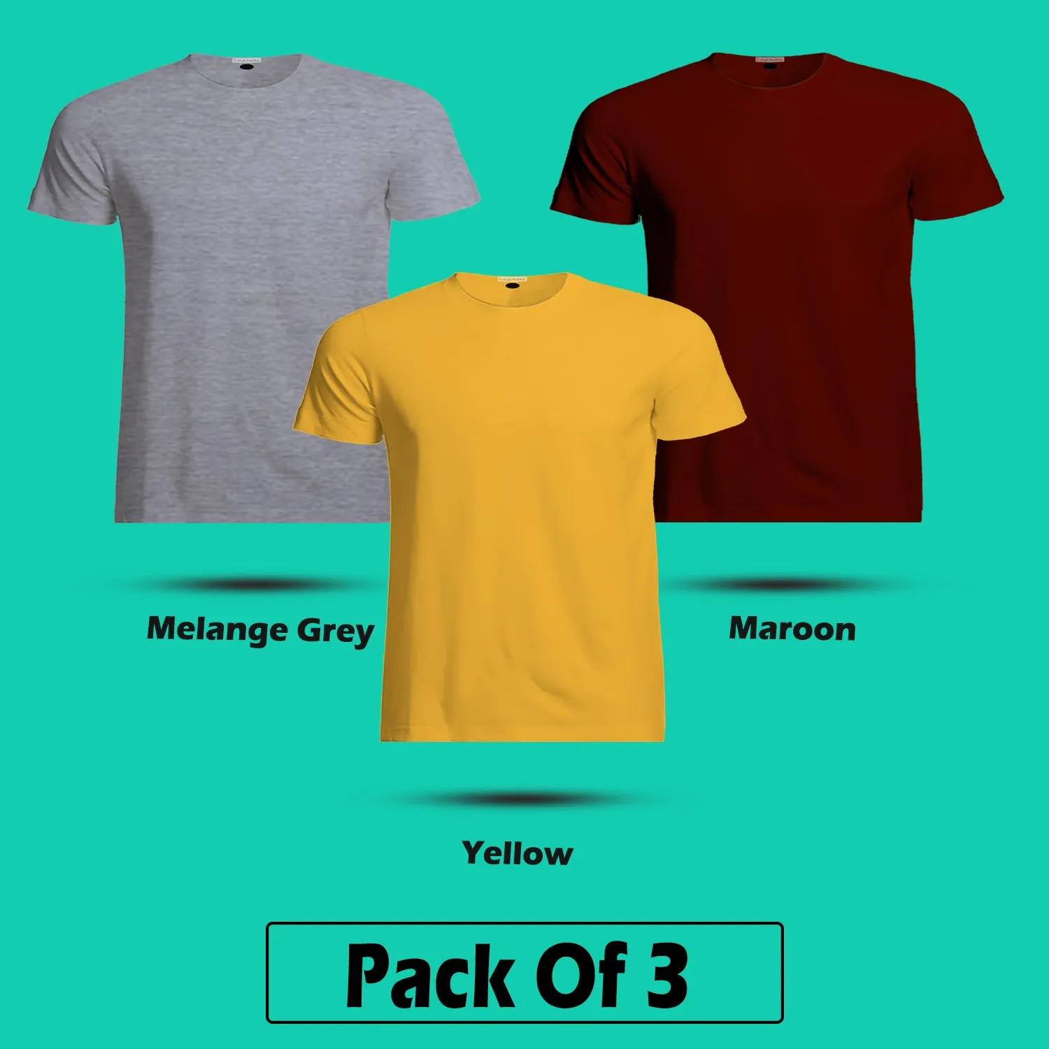 Regular Fit Men's Cotton Half Sleeve Round Neck Plain T Shirt Combo (Pack Of 03) By LazyChunks