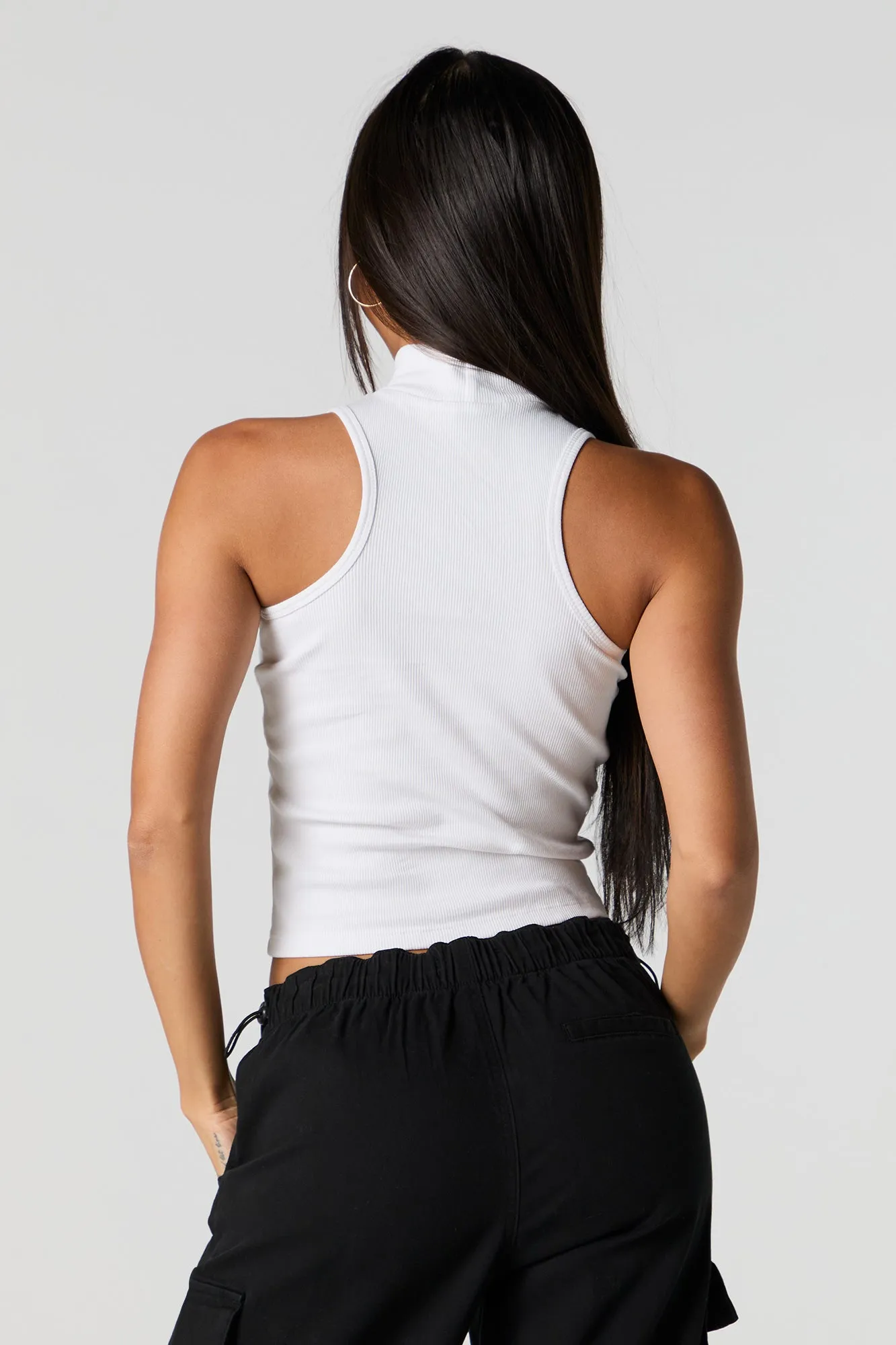 Ribbed Turtleneck Cropped Tank