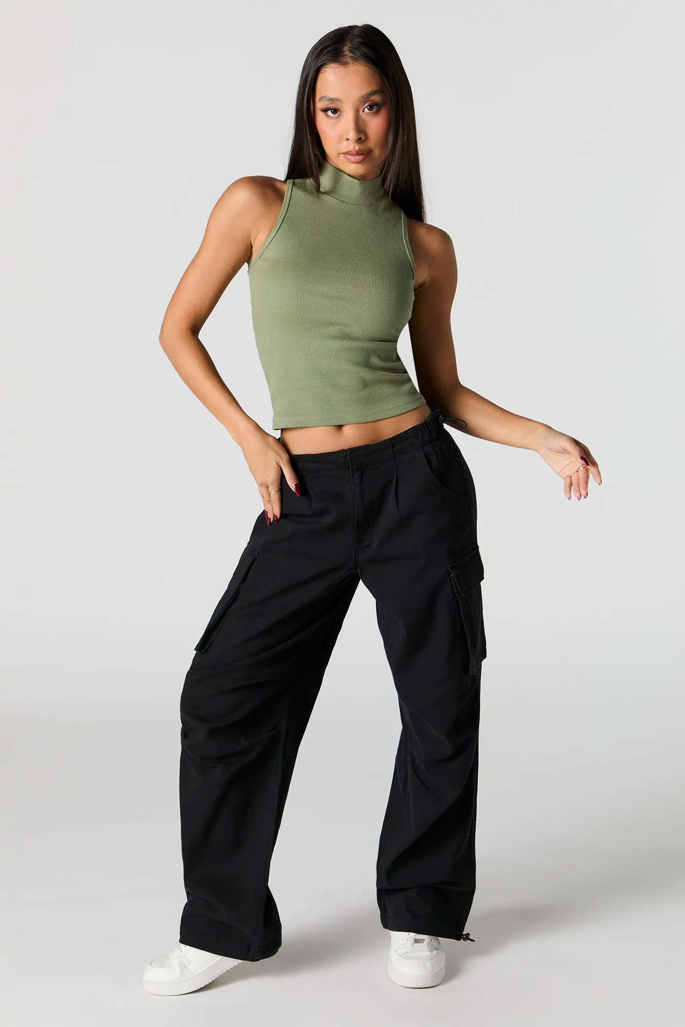 Ribbed Turtleneck Cropped Tank