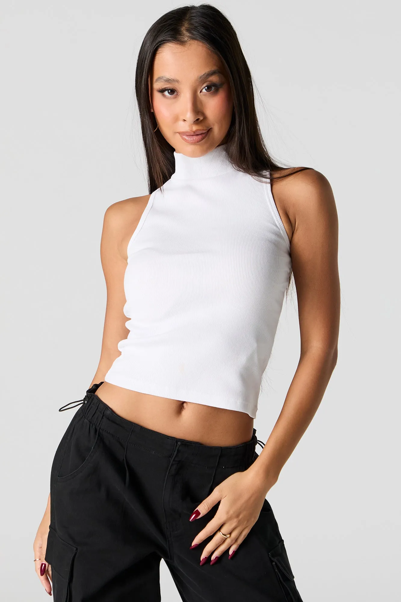 Ribbed Turtleneck Cropped Tank