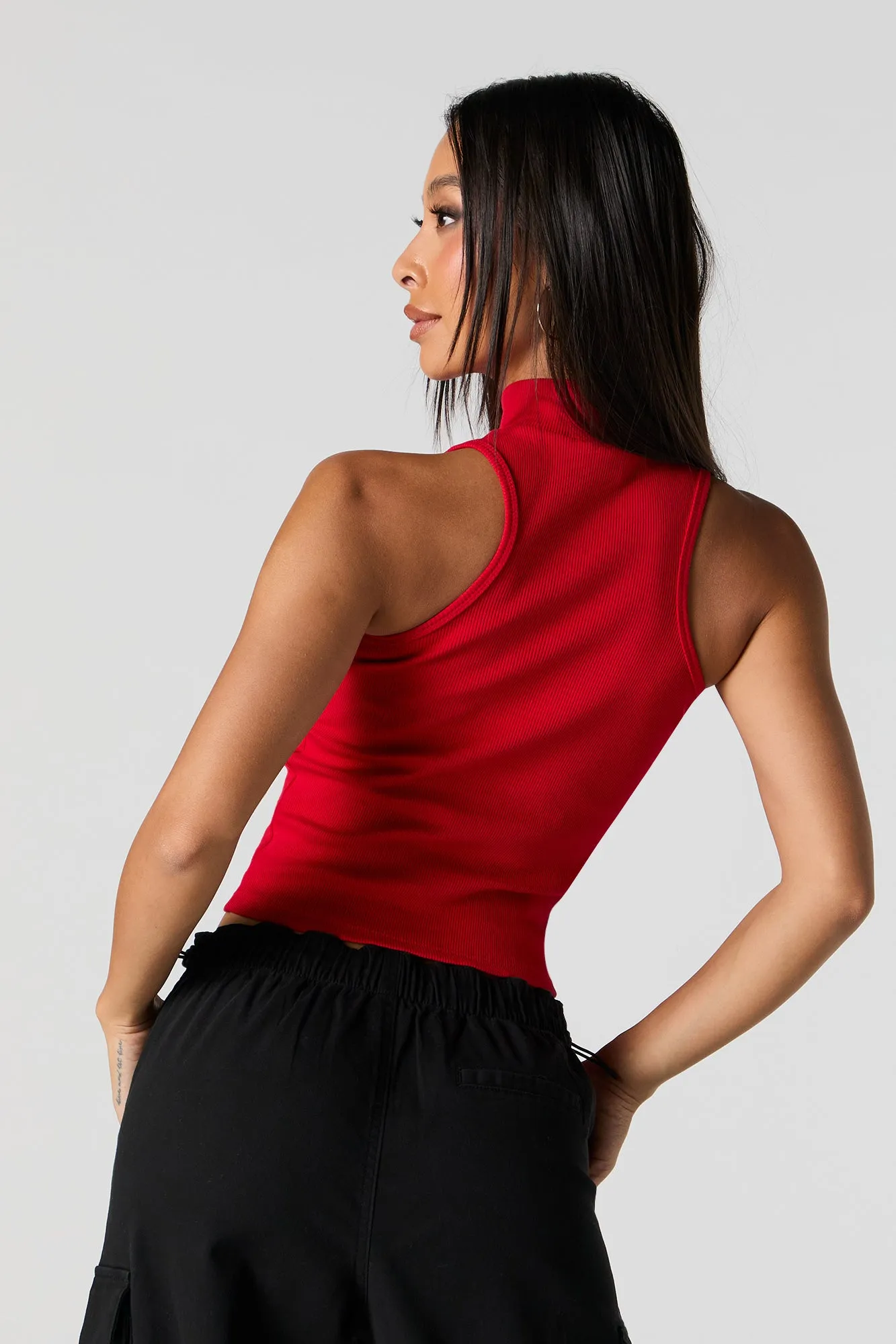 Ribbed Turtleneck Cropped Tank