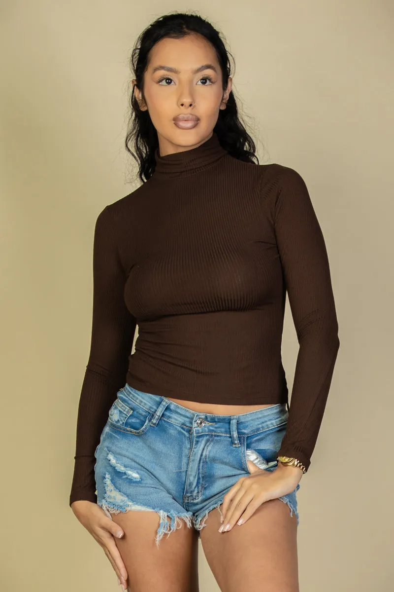 Ribbed Turtleneck Long Sleeve Top (CAPELLA)