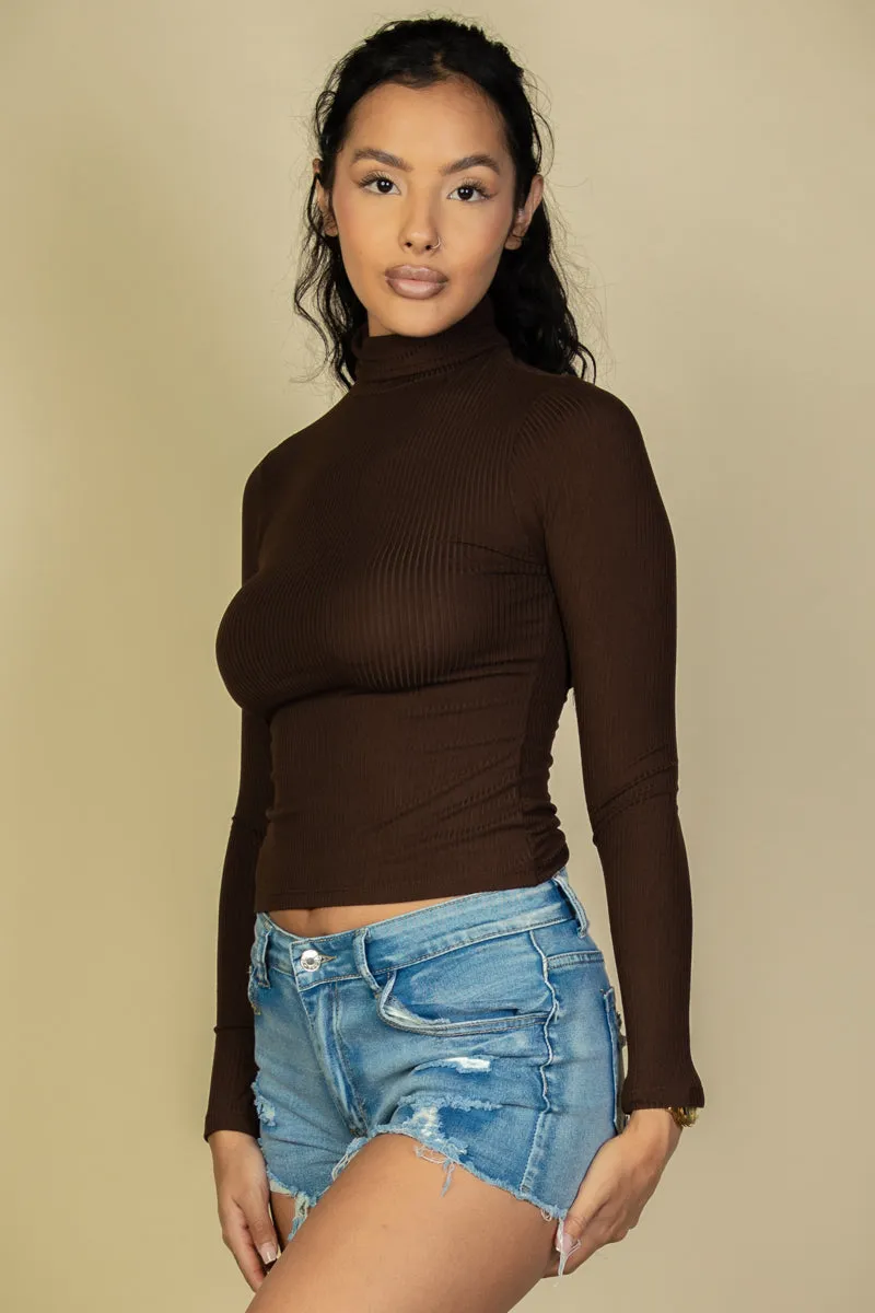 Ribbed Turtleneck Long Sleeve Top (CAPELLA)