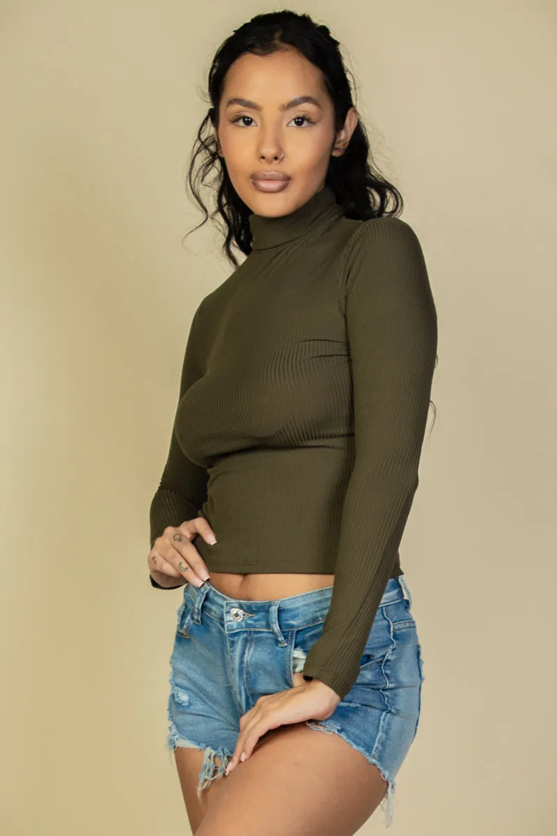 Ribbed Turtleneck Long Sleeve Top (CAPELLA)