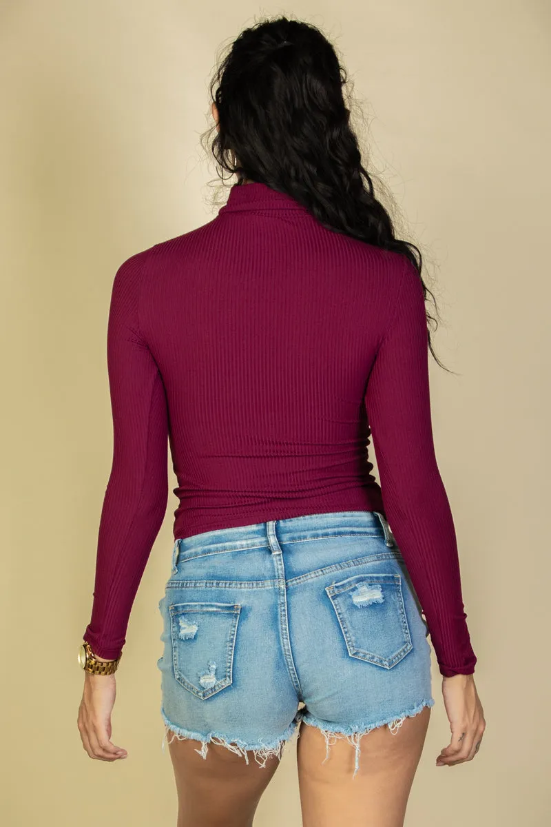 Ribbed Turtleneck Long Sleeve Top (CAPELLA)