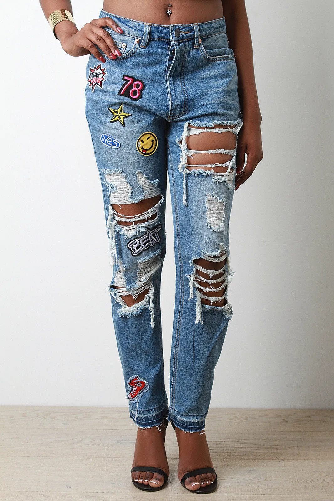 Ripped Boyfriend Patch Jeans