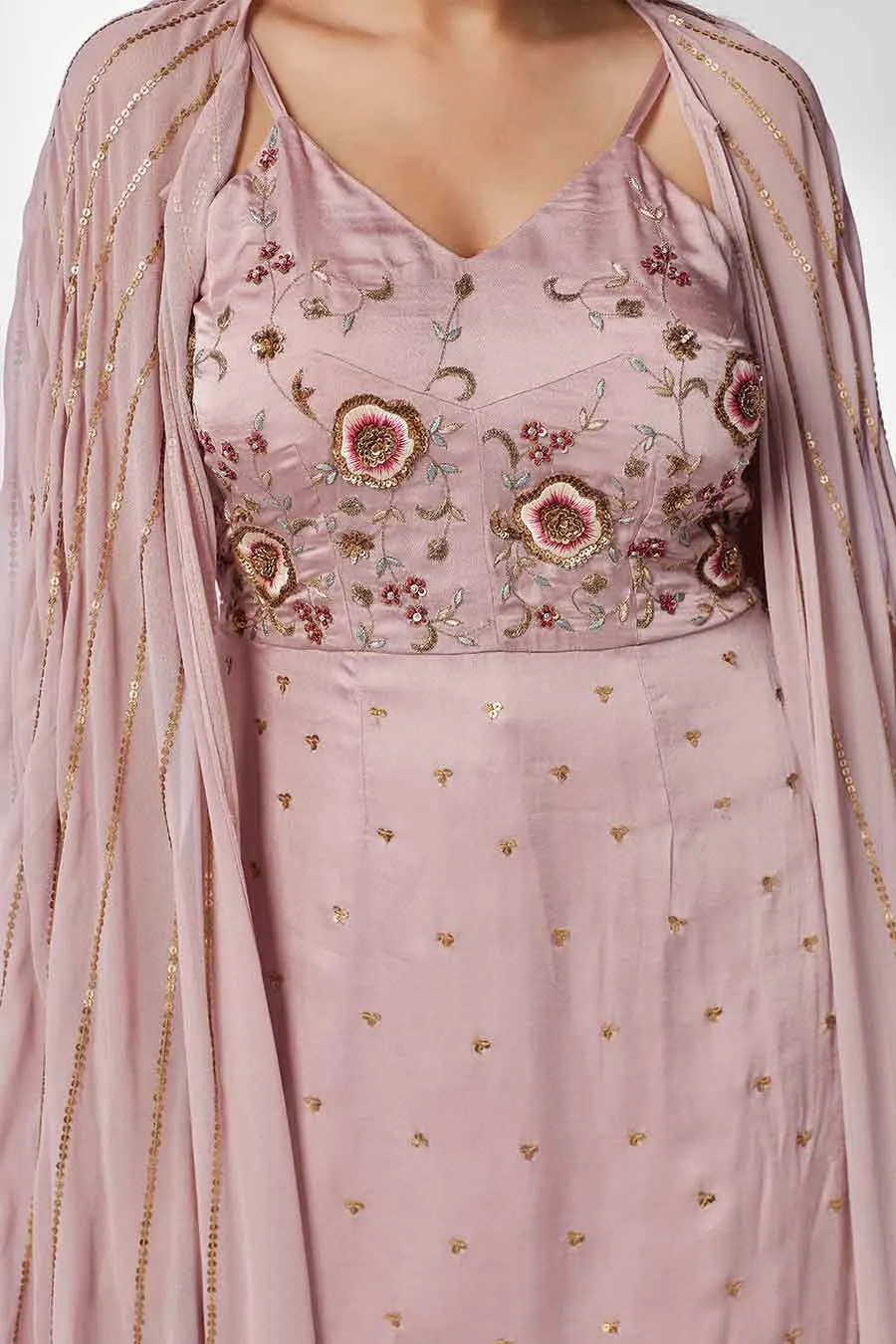 Rose Pink Sharara Set with Cape (Set of 3)