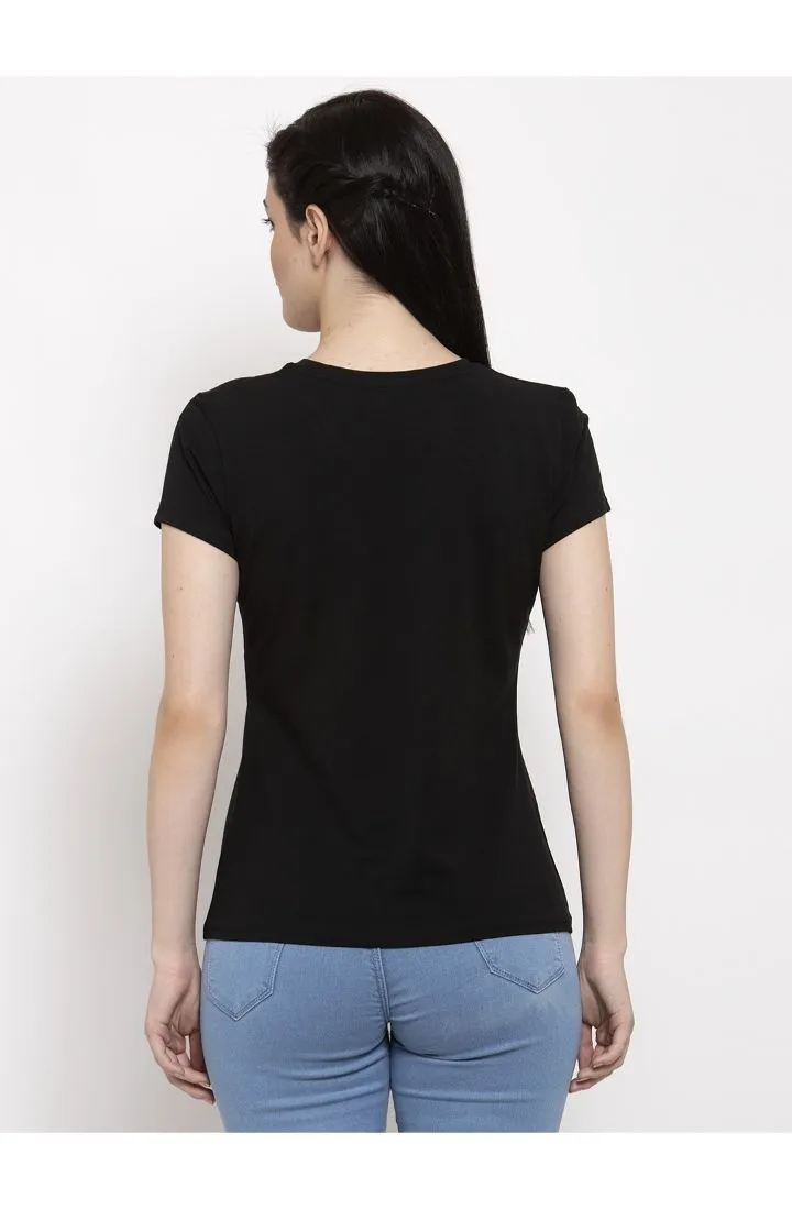 Round Neck Placement Print T-Shirt - Black