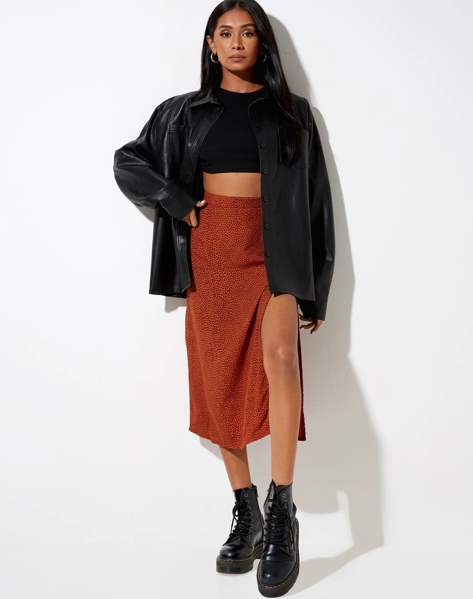 Saika Midi Skirt in Mini Croc Brown