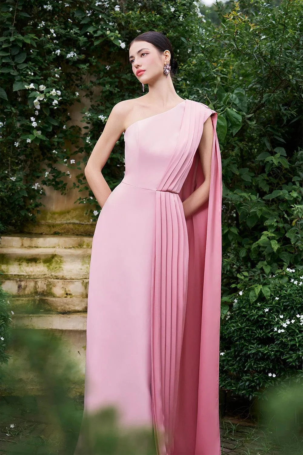 Sandoval Sheath Extended Flap Silk Crepe Floor Length Dress