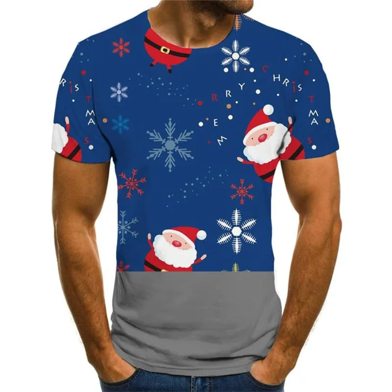 Santa Claus T shirts Men Christmas Tshirt Anime New Year Tshirts Casual Snowflake Tshirt Printed