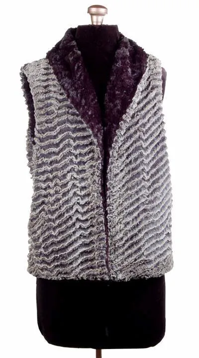 Shawl Collar Vest, Reversible less pockets - Desert Sand Faux Fur with Cuddly Fur in Black