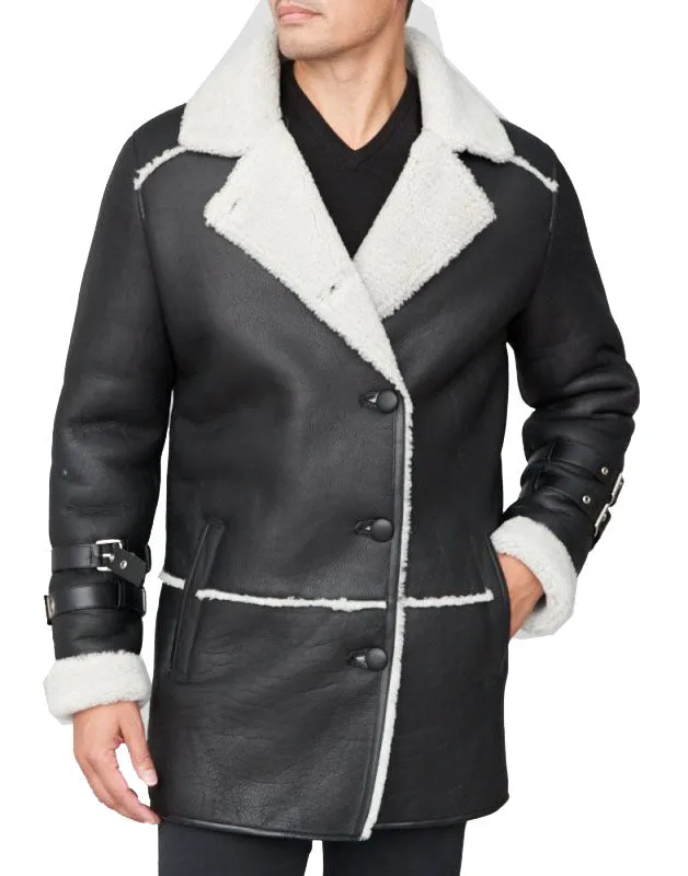 Shearling Sheepskin Car Coat Black