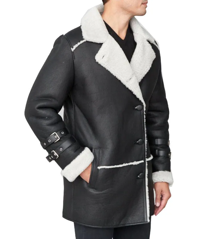 Shearling Sheepskin Car Coat Black