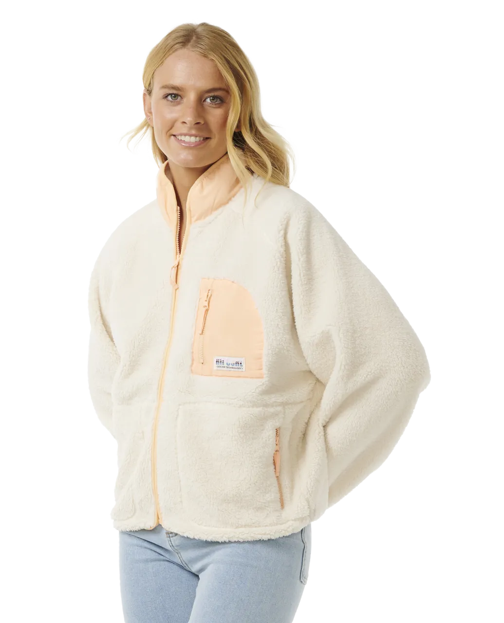 Shore Break Zip Fleece Jacket in Off White