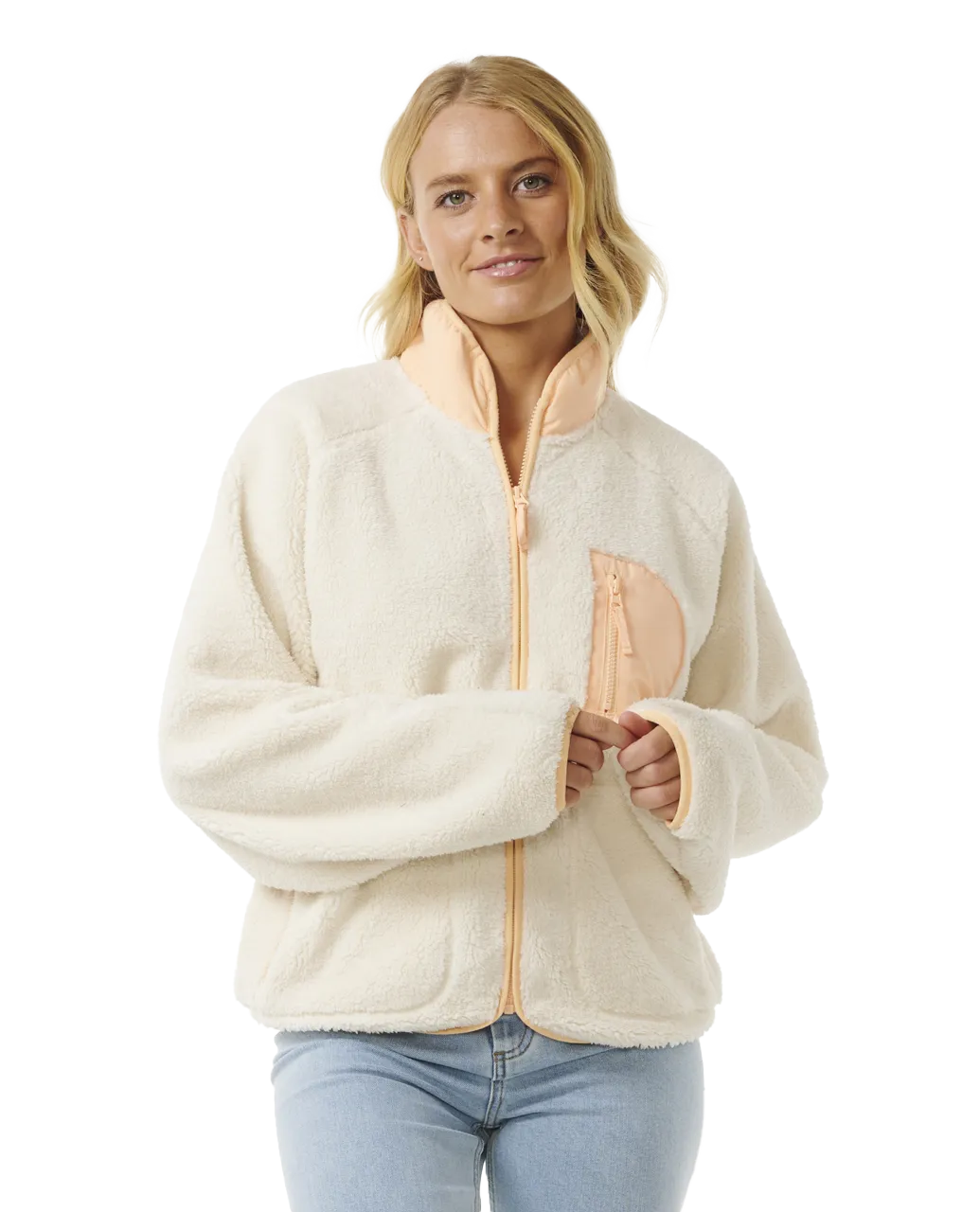 Shore Break Zip Fleece Jacket in Off White