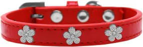 Silver Flower Widget Dog Collar Red Size 10