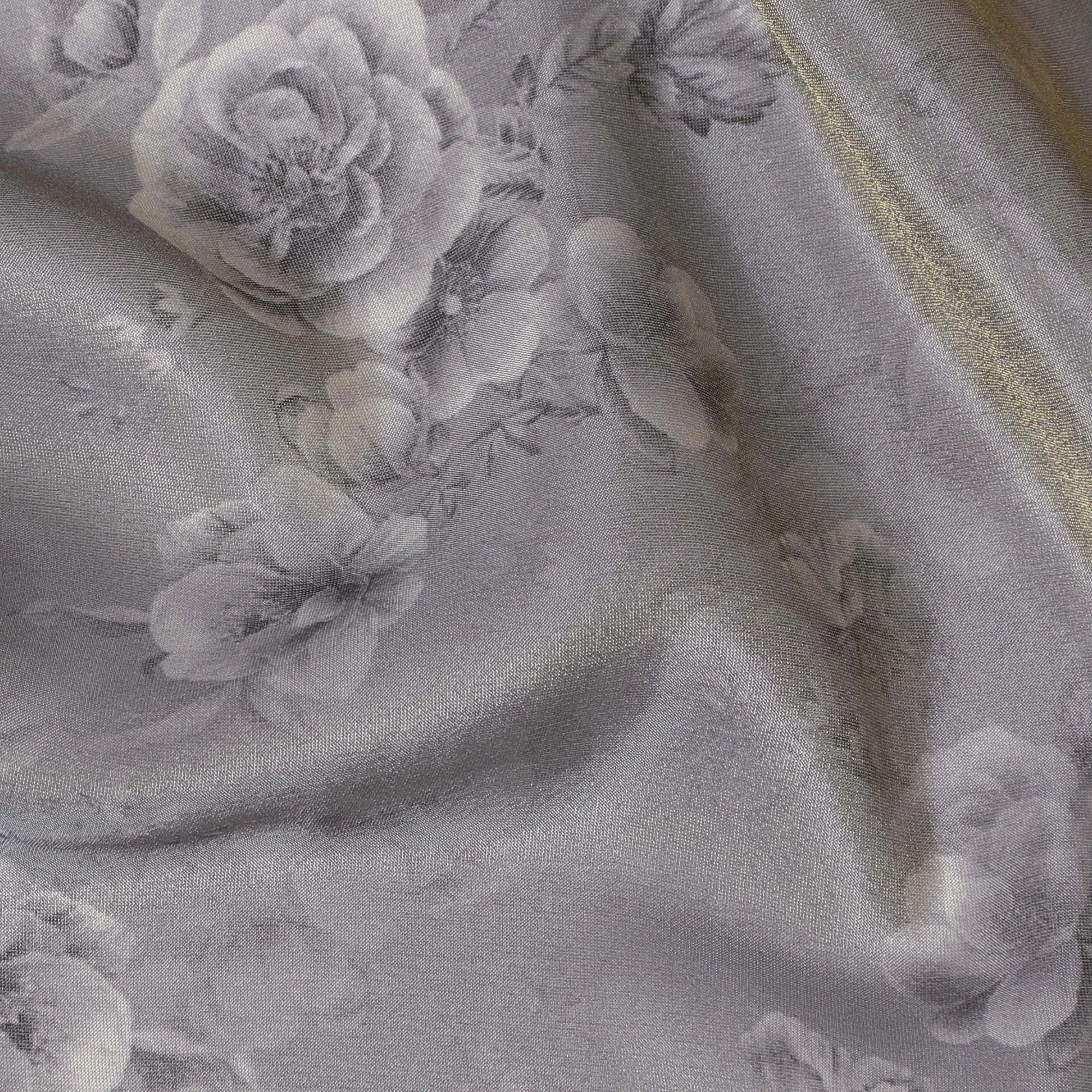 Silvery Grey Organza Fabric - Embossed Rose Elegance, 110cm Width, Timeless Sheen-D18954