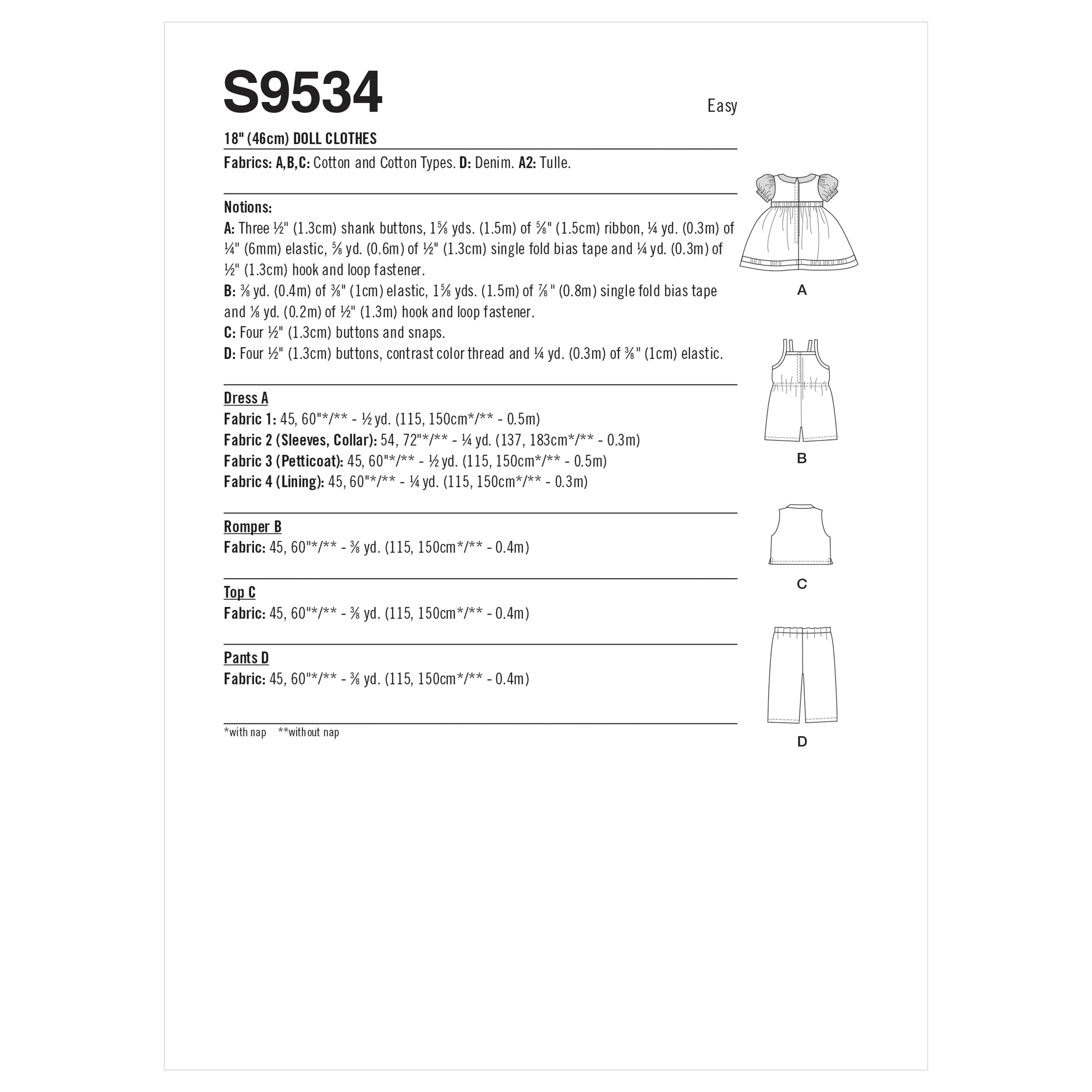 Simplicity Pattern 9534 18" Doll Clothes