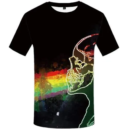 Skull T shirts Men Rainbow Tshirt Printed Black Tshirt Anime Colorful Shirt Print Graffiti Tshirts Novelty Short Sleeve