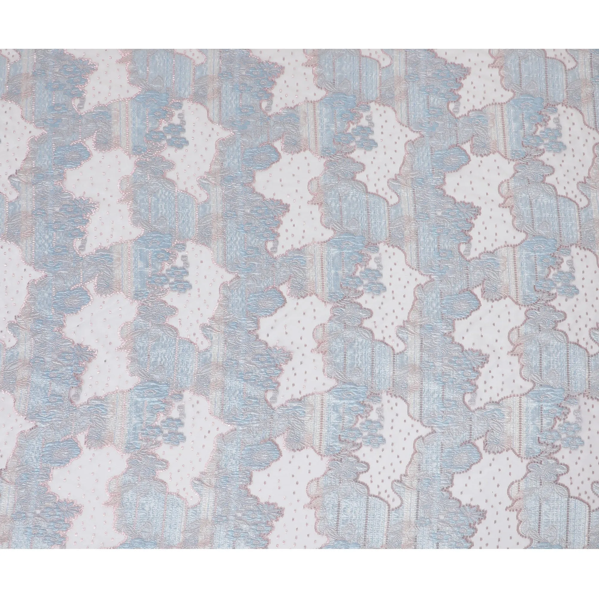 Sky Blue and Silver Synthetic Brocade Fabric with Textured Design - 140 cm Width-D19807