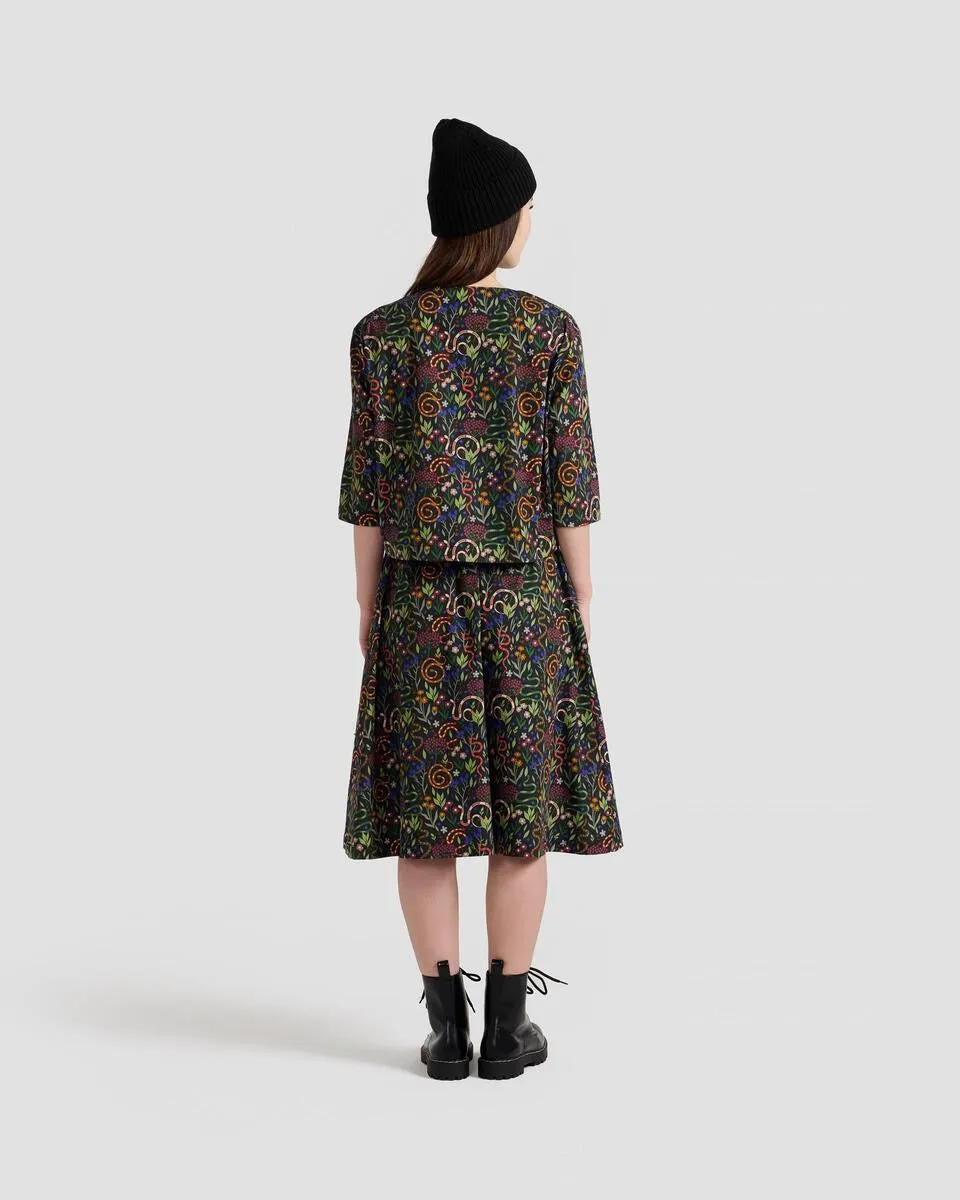 Snakes & Flowers Print Midi Skirt