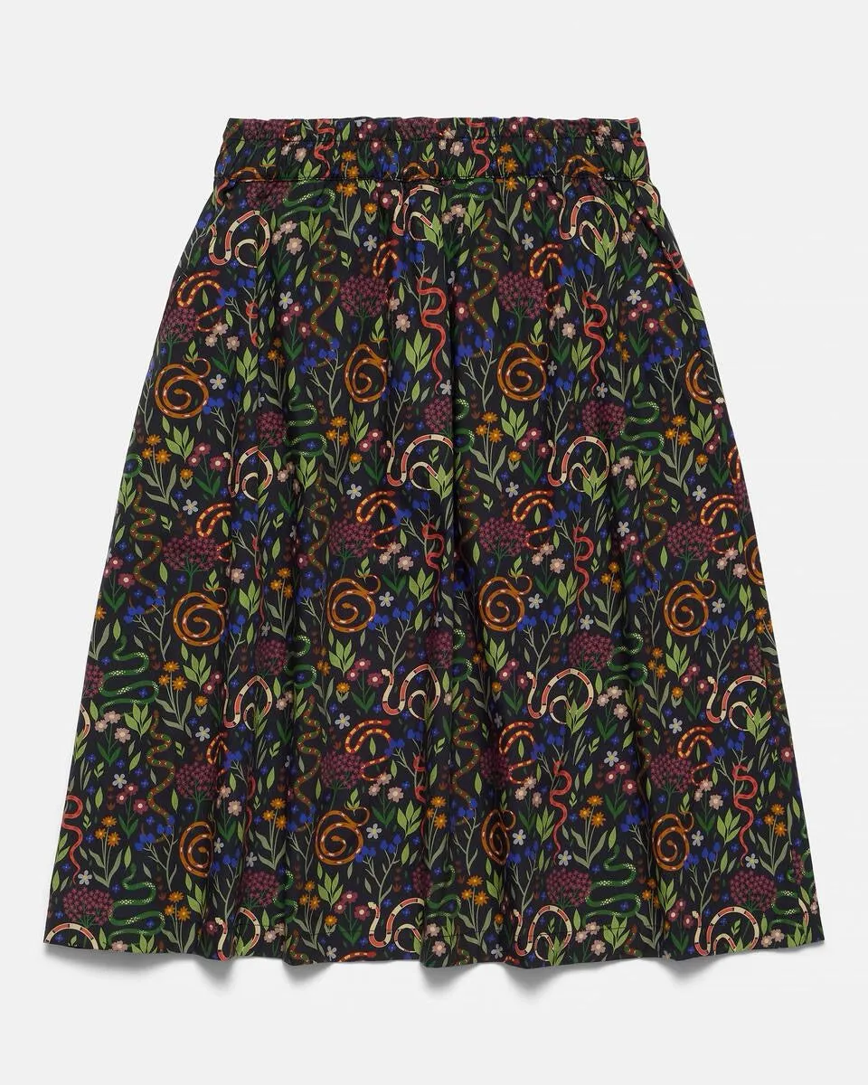 Snakes & Flowers Print Midi Skirt