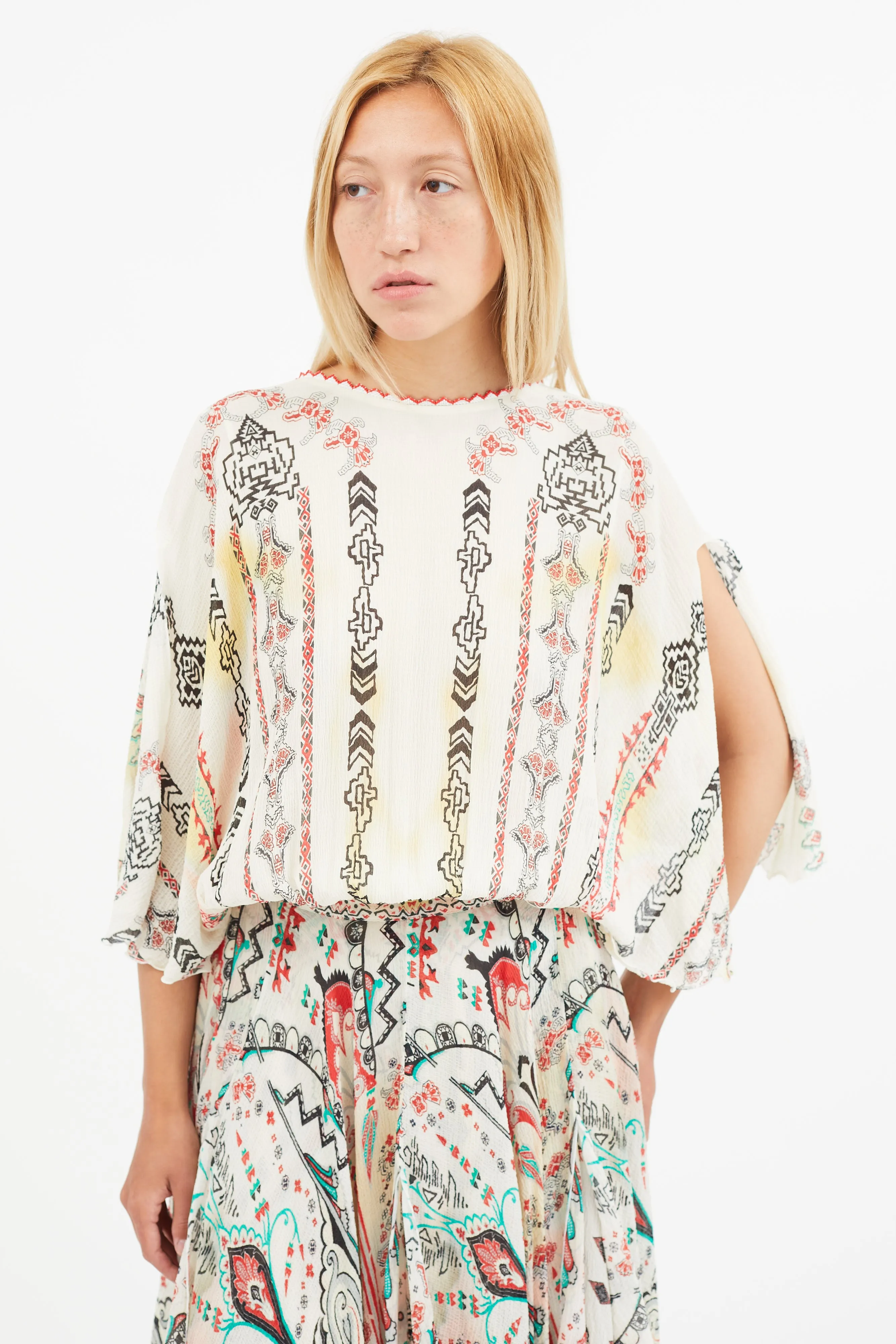 Spring 2015 Cream & Multi Silk Print Dress