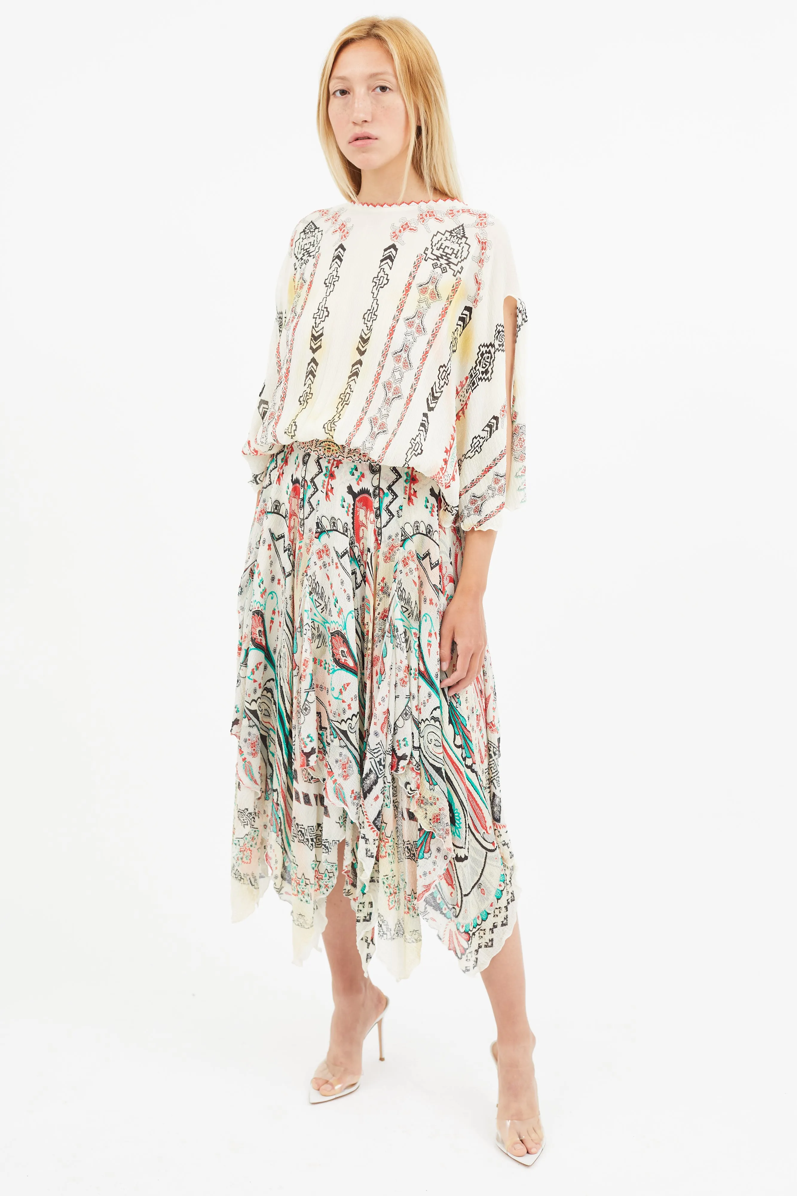 Spring 2015 Cream & Multi Silk Print Dress