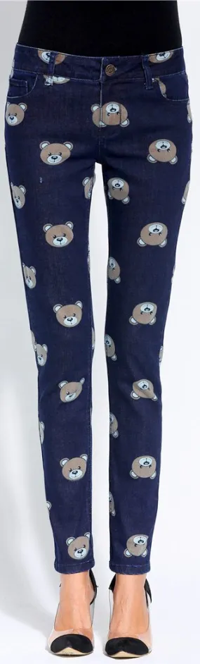 'Teddy Bear' Printed Skinny Jeans