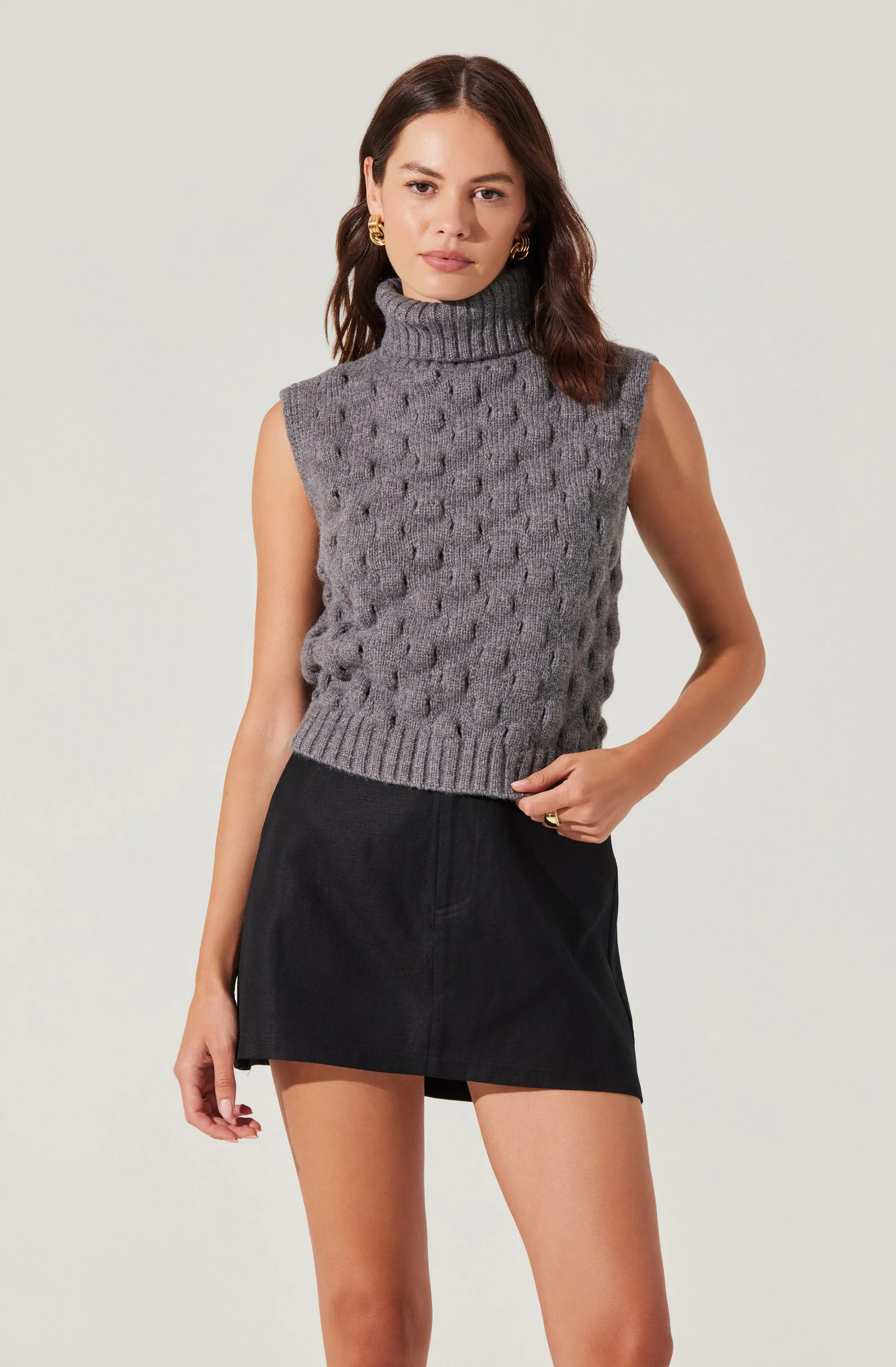 Textured Turtleneck Sweater Vest